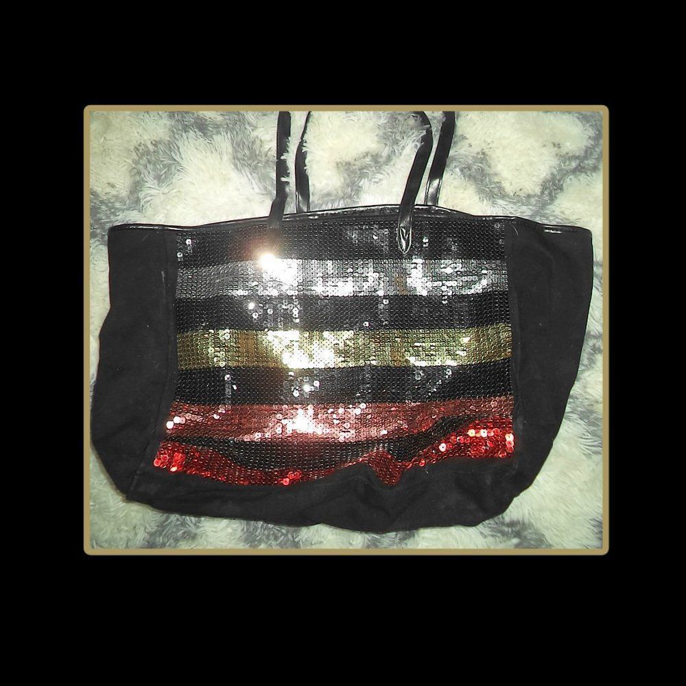 VICTORIAS SECRET LOVE BLACK BLING SEQUINS TOTE BAG TRAVEL WEEKENDER OVERNIGHT